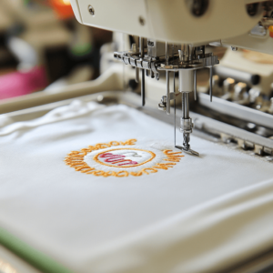 Embroidery Machine Embroidering A Logo On A Shirt